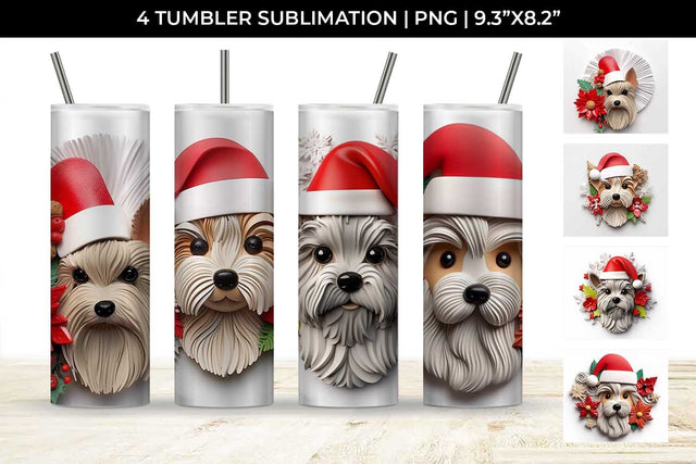 3D Christmas Yorkshire Terrier Dog Tumbler Wrap 20 oz Sublimation PNG Bundle Free For Commercial Use Sublimation Sintegra 