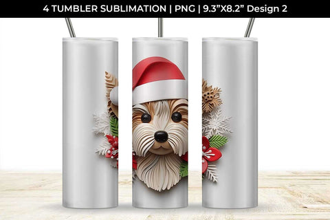3D Christmas Yorkshire Terrier Dog Tumbler Wrap 20 oz Sublimation PNG Bundle Free For Commercial Use Sublimation Sintegra 
