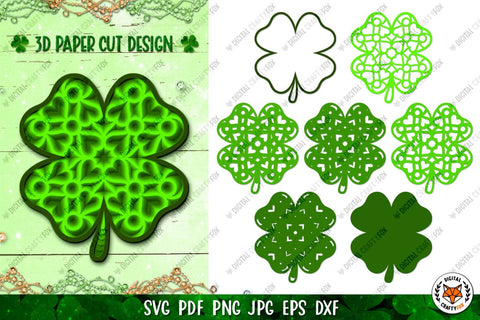 3D Clover Paper Cut SVG | Shamrock SVG | Four Leaf Clover 3D Paper Digital Craftyfox 