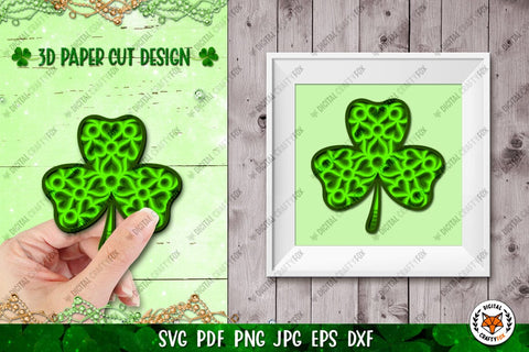 3D Clover Paper Cut SVG | Shamrock SVG | Four Leaf Clover 3D Paper Digital Craftyfox 