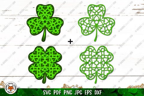 3D Clover Paper Cut SVG | Shamrock SVG | Four Leaf Clover 3D Paper Digital Craftyfox 