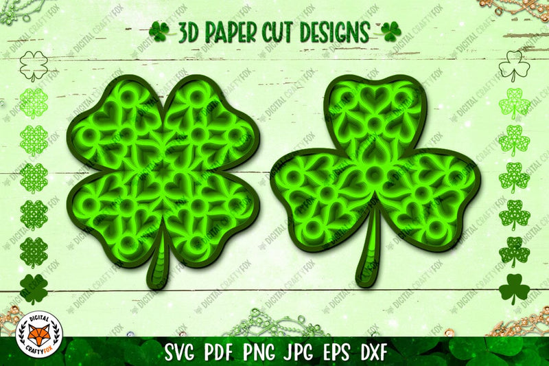 3D Clover Paper Cut SVG | Shamrock SVG | Four Leaf Clover 3D Paper Digital Craftyfox 