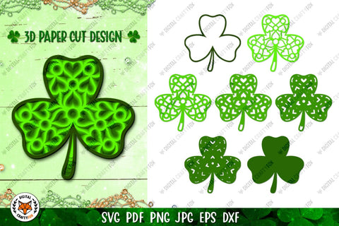 3D Clover Paper Cut SVG | Shamrock SVG | Four Leaf Clover 3D Paper Digital Craftyfox 