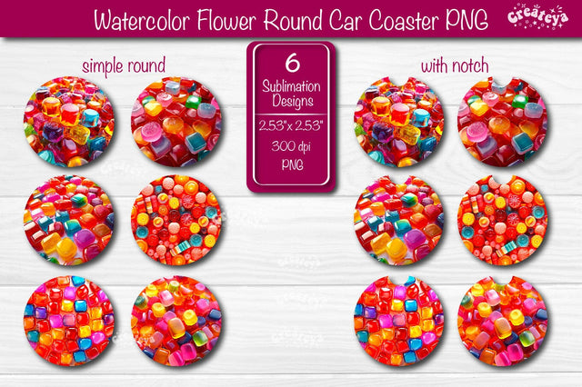 3D Coaster Bundle Sublimation 3D Round Coaster Sublimation Candy PNG Sublimation Createya Design 