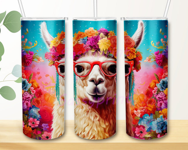 3D Colorful Floral Llama 20oz Skinny Tumbler Png, Colorful Llama Tumbler, Llama Tumbler Design, Cute Llama Colorful Tumbler, Colorful Neon Llama Png Sublimation sassyprint 