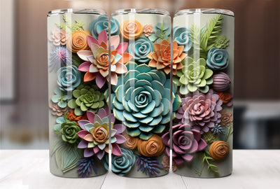 3D Colorful Succulents 20 oz Skinny Tumbler Sublimation Design Digital Download PNG Instant DIGITAL ONLY, Straight tumbler wrap. Sublimation Jenn Driscoll 