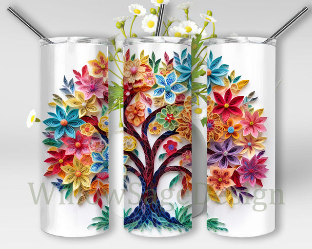 3D Colorful Tree 20oz Skinny Tumbler Png, Quill 3D Colorful Forest, Colorful Quill Tumbler, For Quilling Lovers, Enchanted Forest Tumbler Wrap, 3D Quilled Paper Art Png Sublimation WillowSageDesign 