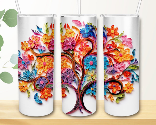 3D Colorful Tree Background White 20oz Skinny Tumbler Png, Quill 3D Colorful Forest, Colorful Quill Tumbler, For Quilling Lovers, Colorful Tree Of Life Tumbler Sublimation sassyprint 