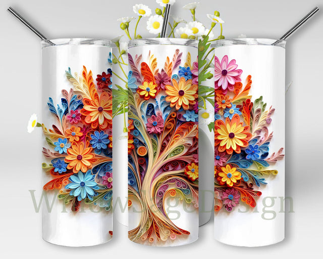 3D Colorful Tree Background White 20oz Skinny Tumbler Png, Quill 3D Colorful Forest, Colorful Quill Tumbler, For Quilling Lovers, Colorful Tree Of Life Tumbler Sublimation WillowSageDesign 