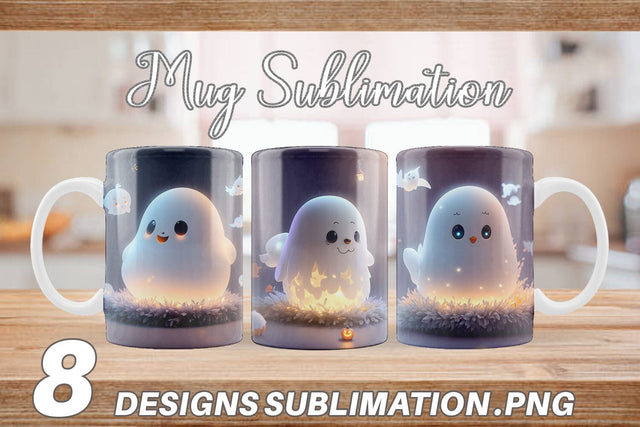 3D Cute Ghost Halloween Mug Wrap | Sublimation Coffee Cup Sublimation artnoy 