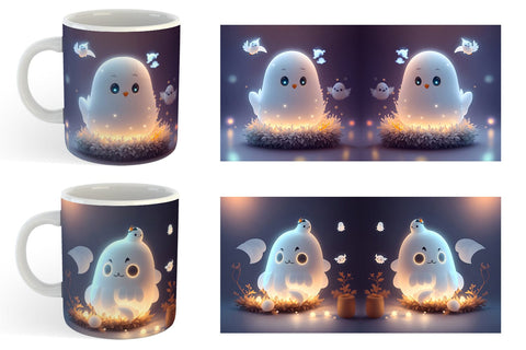 3D Cute Ghost Halloween Mug Wrap | Sublimation Coffee Cup Sublimation artnoy 