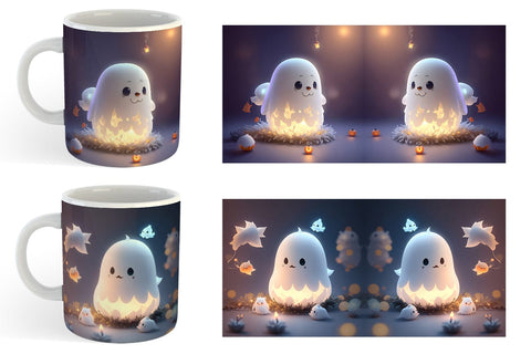3D Cute Ghost Halloween Mug Wrap | Sublimation Coffee Cup Sublimation artnoy 