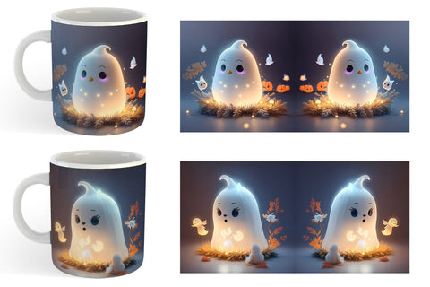3D Cute Ghost Halloween Mug Wrap | Sublimation Coffee Cup Sublimation artnoy 