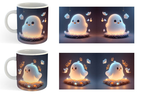 3D Cute Ghost Halloween Mug Wrap | Sublimation Coffee Cup Sublimation artnoy 