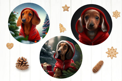 3D Dachshund Christmas Ornament Bundle. Dog Ornament PNG Sublimation Olga Terlyanskaya 