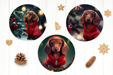3D Dachshund Christmas Ornament Bundle. Dog Ornament PNG Sublimation Olga Terlyanskaya 
