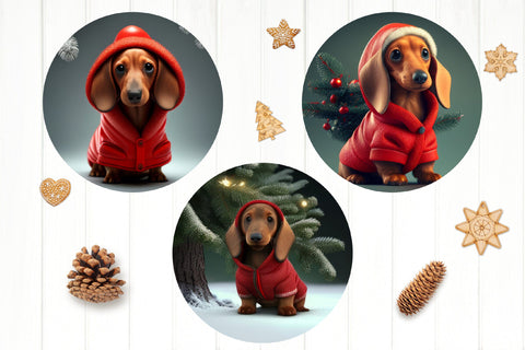 3D Dachshund Christmas Ornament Bundle. Dog Ornament PNG Sublimation Olga Terlyanskaya 