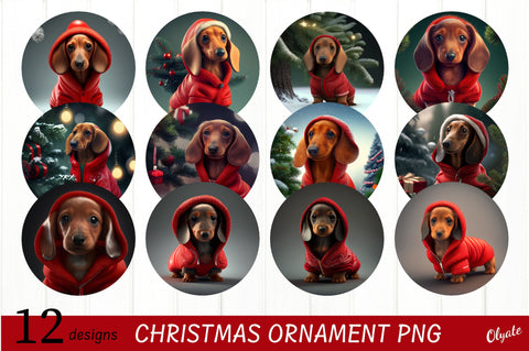 3D Dachshund Christmas Ornament Bundle. Dog Ornament PNG Sublimation Olga Terlyanskaya 