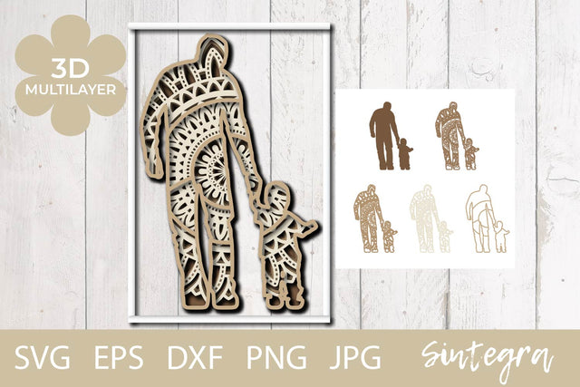 3d Dad With Kid SVG Mandala Layered Cut File Free For Commercial Use 3D Paper Sintegra 