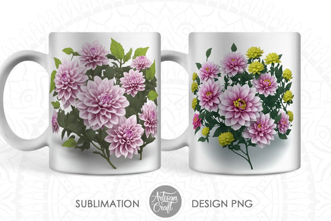 3D Dahlia flowers, 3D mug Sublimation Artisan Craft SVG 