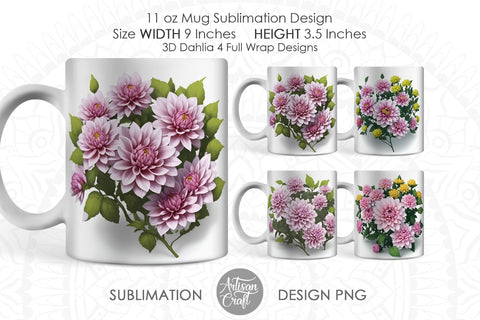 3D Dahlia flowers, 3D mug Sublimation Artisan Craft SVG 