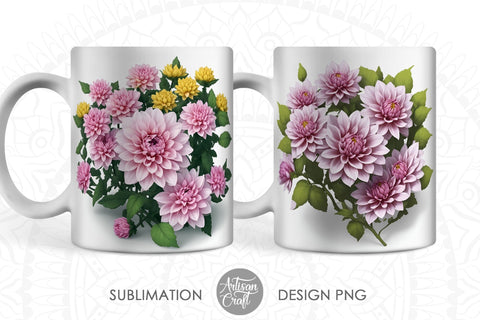 3D Dahlia flowers, 3D mug Sublimation Artisan Craft SVG 