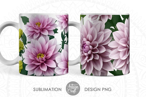 3D Dahlias mug sublimation designs Sublimation Artisan Craft SVG 
