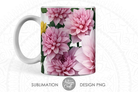 3D Dahlias mug sublimation designs Sublimation Artisan Craft SVG 