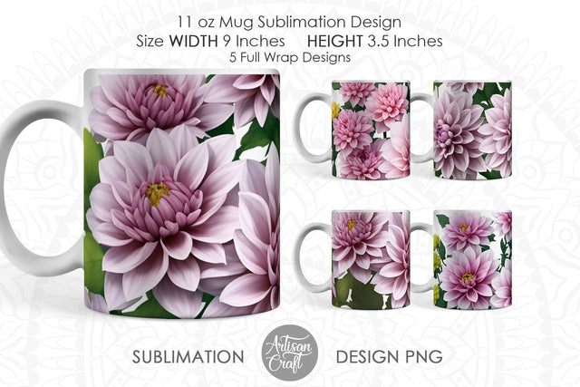 3D Dahlias mug sublimation designs Sublimation Artisan Craft SVG 