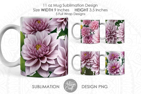 3D Dahlias mug sublimation designs Sublimation Artisan Craft SVG 