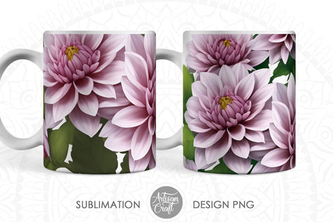 3D Dahlias mug sublimation designs Sublimation Artisan Craft SVG 