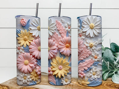 3D Daisy Artificial Flower Arrangement 20 oz Skinny Tumbler Sublimation Design, 3D Handmade White And Yellow Daisy Flowers Tumbler, 3D Flower Tumbler Wrap, Loves Flowers Sublimation iStyleDesign 