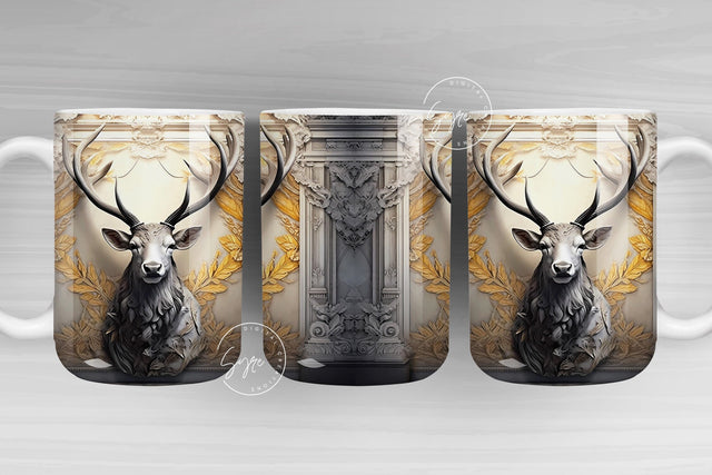 3D Deer Mug, White Big buck Mug, Spring Mug, Fathers Day Gifts, Mural Art, Gift for Him, 11 & 15 Oz Mug Press Sublimation, Digital Download Sublimation Syre Digital Creations 