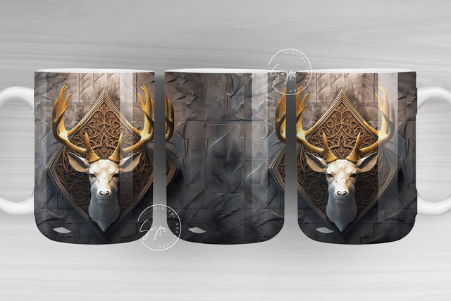 3D Deer Mug, White Big buck Mug, Spring Mug, Fathers Day Gifts, Mural Art, Gift for Him, 11 & 15 Oz Mug Press Sublimation, Digital Download Sublimation Syre Digital Creations 