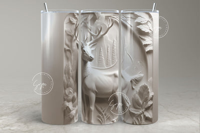 3D Deer Tumbler, Hunting Tumbler Wrap, 20 oz Skinny Tumbler Sublimation, Spring Tumbler, Plaster Wall Art, White Deer Tumbler Wrap, Digital Sublimation Syre Digital Creations 