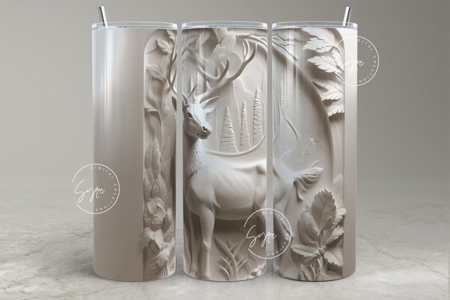 3D Deer Tumbler, Hunting Tumbler Wrap, 20 oz Skinny Tumbler Sublimation, Spring Tumbler, Plaster Wall Art, White Deer Tumbler Wrap, Digital Sublimation Syre Digital Creations 