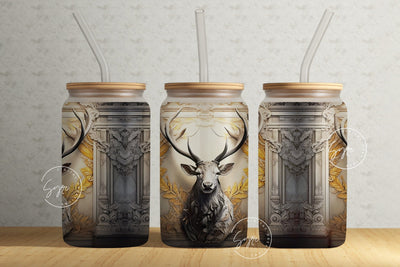 3D Deer Tumbler, White Big buck Tumbler, 16 oz Libbey Glass Can Tumbler Sublimation, Spring Tumbler, Fathers Day Gifts, Mural Art, Digital Sublimation Syre Digital Creations 