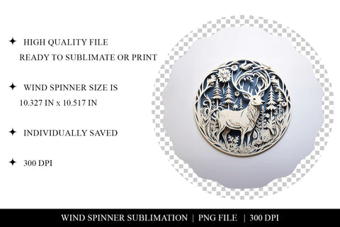 3D Deer Wind Spinner Sublimation PNG Sublimation BijouBay 
