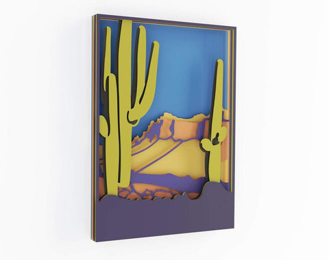 3d desert layered svg, western svg, laser cut files, cnc files for wood, texas svg, mountain svg, cactus svg, shadowbox svg, Glowforge files SVG CutLeafSvg 