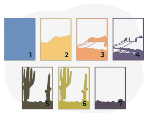 3d desert layered svg, western svg, laser cut files, cnc files for wood, texas svg, mountain svg, cactus svg, shadowbox svg, Glowforge files SVG CutLeafSvg 