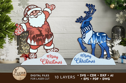 3D Designs CHRISTMAS, Santa and Deer, Multilayer Laser Cut Files, Mandala, SVG, Mini Design Bundles SVG LaserCutano 