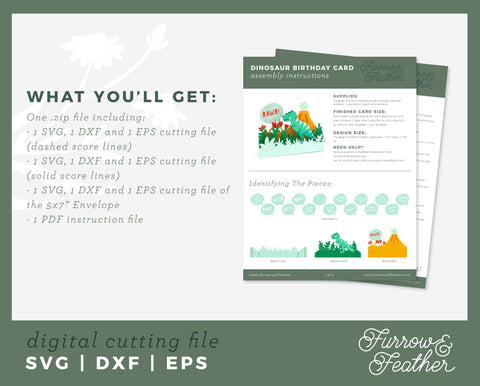 3D Dinosaur Birthday Box Card 3D Paper Furrow and Feather SVG 