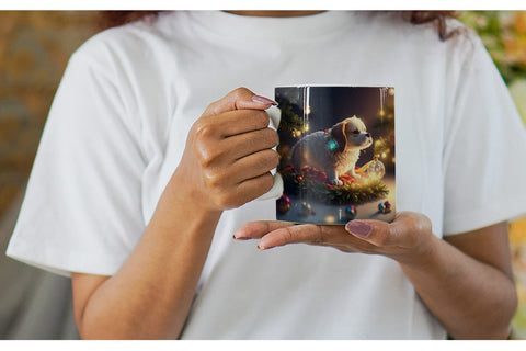 3D Dog with Christmas snow Mug Wrap | Sublimation Coffee Cup Sublimation artnoy 