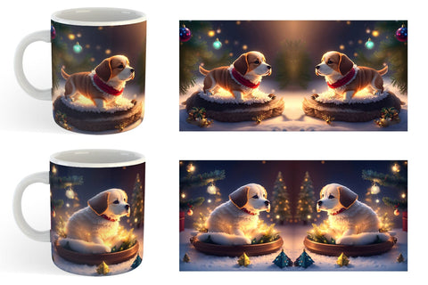 3D Dog with Christmas snow Mug Wrap | Sublimation Coffee Cup Sublimation artnoy 