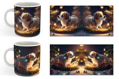 3D Dog with Christmas snow Mug Wrap | Sublimation Coffee Cup Sublimation artnoy 