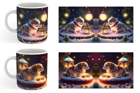 3D Dog with Christmas snow Mug Wrap | Sublimation Coffee Cup Sublimation artnoy 