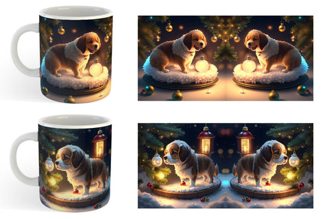 3D Dog with Christmas snow Mug Wrap | Sublimation Coffee Cup Sublimation artnoy 