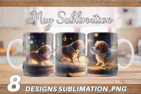 3D Dog with Christmas snow Mug Wrap | Sublimation Coffee Cup Sublimation artnoy 