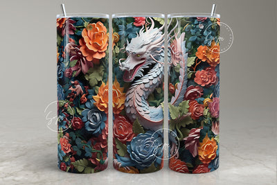 3D Dragon Tumbler, Floral Tumbler Wrap, 20oz Skinny Tumbler Sublimation, Spring Tumbler, Plaster Wall Art, Flower Rose Tumbler, Digital File Sublimation Syre Digital Creations 