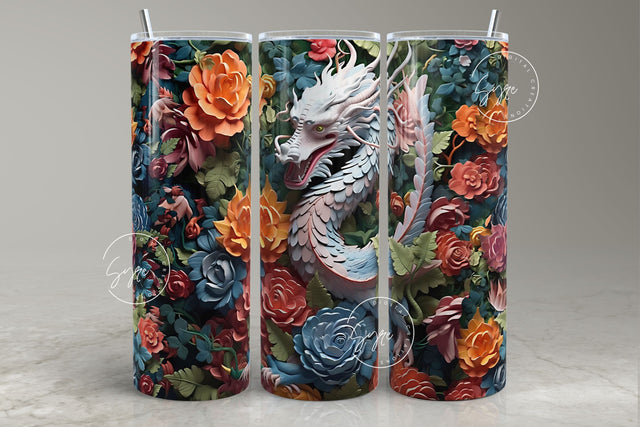 3D Dragon Tumbler, Floral Tumbler Wrap, 20oz Skinny Tumbler Sublimation, Spring Tumbler, Plaster Wall Art, Flower Rose Tumbler, Digital File Sublimation Syre Digital Creations 